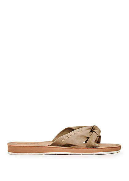 Tom Tailor Dames Sandaal met knoopdetail velours-optisch kaki
