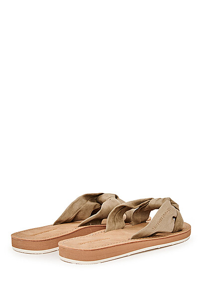 Tom Tailor Dames Sandaal met knoopdetail velours-optisch kaki