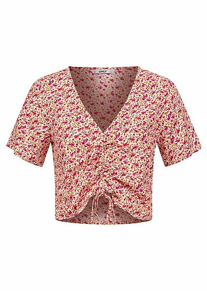 ONLY Dames Viscose Top with V-Neck and floral print purple