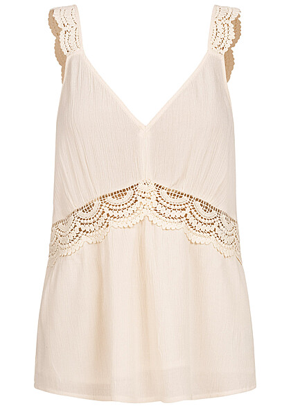 VILA Dames Top met V-hals en structuurstof beige