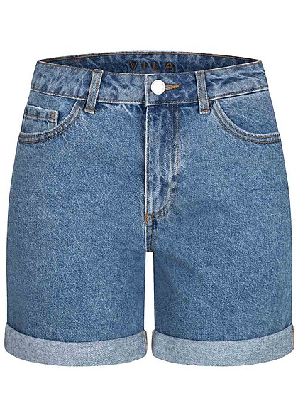 VILA Dames Denim short met hoge taille en 5 zakken lichtblauw