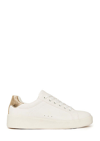 ONLY Dames NOOS Sneaker van kunstleer met veters wit goud