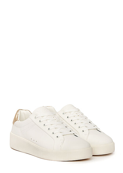 ONLY Dames NOOS Sneaker van kunstleer met veters wit goud