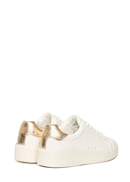 ONLY Dames NOOS Sneaker van kunstleer met veters wit goud
