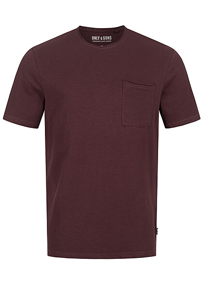 ONLY & SONS Heren T-shirt met open zomen en borstzakje rood