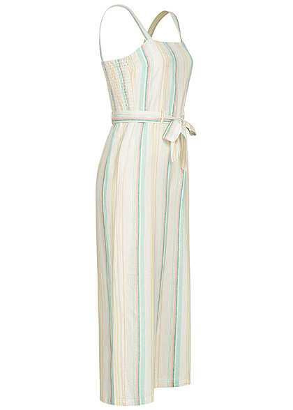 ONLY Dames Jumpsuit met bindceintuur en strepen wit multicolor