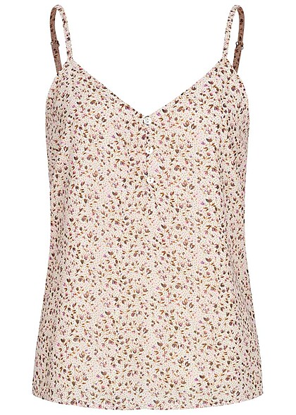 ONLY Dames Top met V-hals en knoopjes bloemenprint wit multicolor