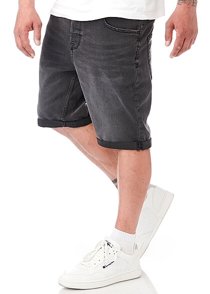 Only & Sons Herren Jeans Shorts mit 5-Pockets und Beinumschlag washed schwarz