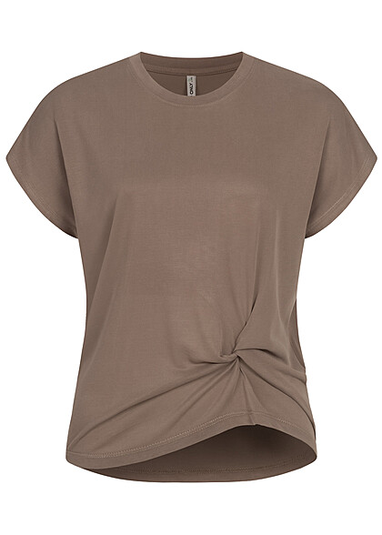 ONLY Dames T-Shirt met knoopdetail bruin