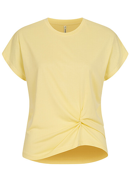 ONLY Dames T-Shirt met knoopdetail geel