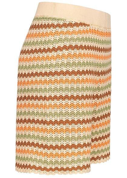 Pieces Dames Gebreide korte broek met hoge taille en strepen beige multicolor