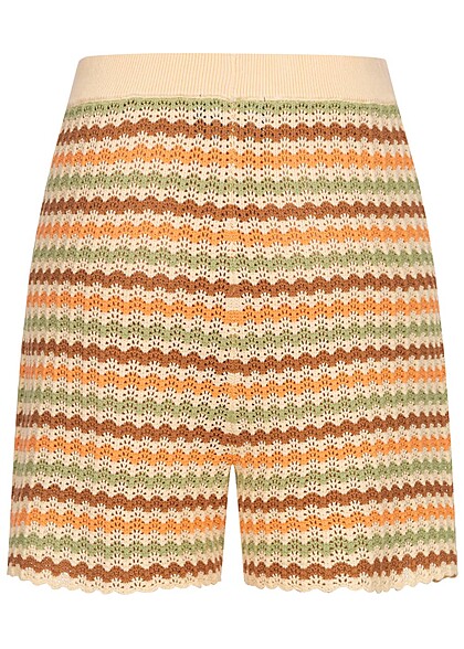 Pieces Dames Gebreide korte broek met hoge taille en strepen beige multicolor