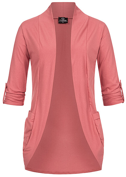 Styleboom Fashion Dames Vest met omgeslagen mouwen en 2 zakken roze