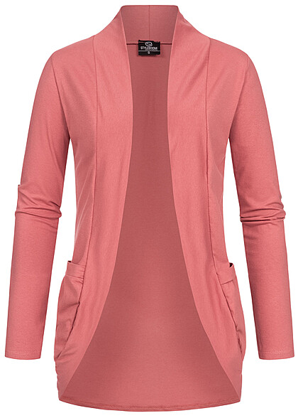 Styleboom Fashion Dames Vest met omgeslagen mouwen en 2 zakken roze
