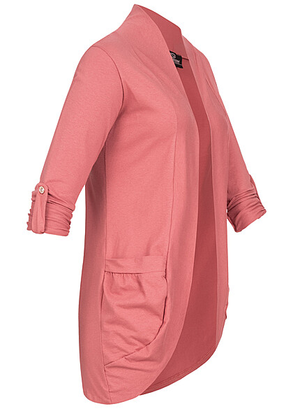 Styleboom Fashion Dames Vest met omgeslagen mouwen en 2 zakken roze