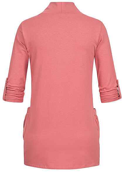 Styleboom Fashion Dames Vest met omgeslagen mouwen en 2 zakken roze