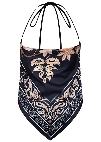Cloud5ive Dames Viscose Bandeau Top met paisleyprint marineblauw