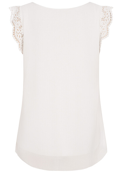 Cloud5ive Dames Chiffon Top met kant aan de mouwen wit