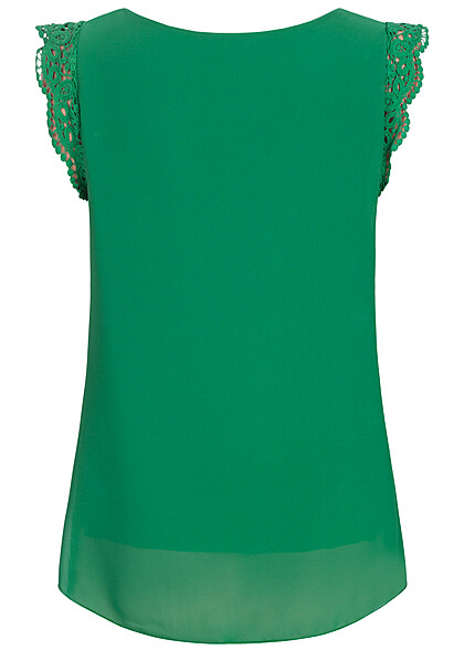 Cloud5ive Dames Chiffon Top met kant aan de mouwen donkergroen