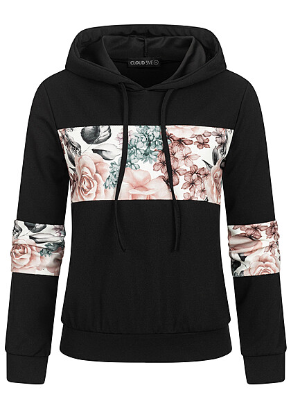 Cloud5ive Dames Hoodie met bloemenprint zwart