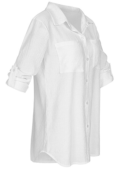 Cloud5ive Dames Blouse met omgeslagen mouwen en 2 borstzakken wit