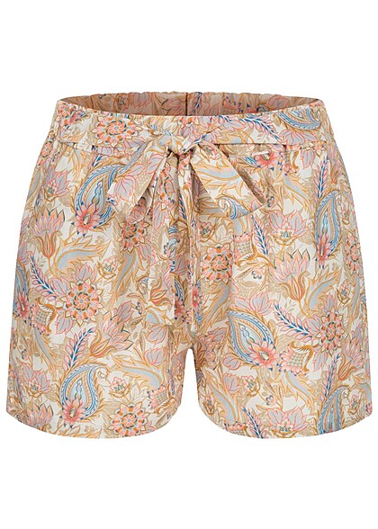 Cloud5ive Dames Zomershort met bindceintuur en print beige