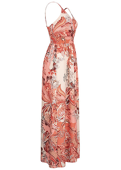 Cloud5ive Dames Lange Jurk met V-hals en paiyleyprint beige-oranje