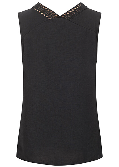 Cloud5ive Dames Chiffon Top met V-hals en kanten details zwart