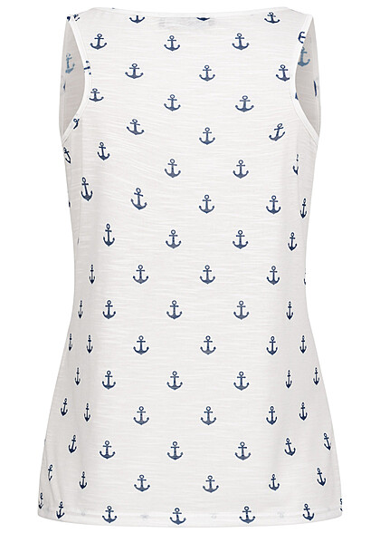 Cloud5ive Dames Top met ankeropdruk wit marineblauw