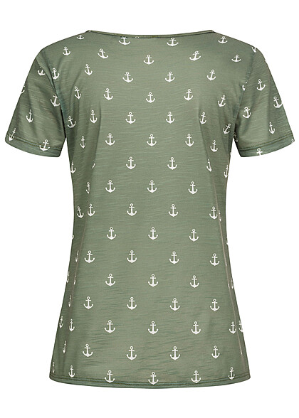 Cloud5ive Dames T-shirt met ankeropdruk groen wit