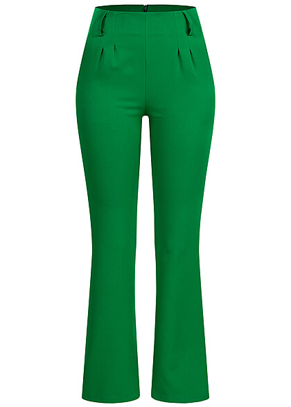Cloud5ive Dames Hoge taille broek met rits en wijde pijpen groen