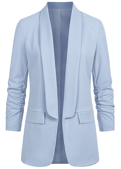 Cloud5ive Damen 7/8 Arm Long Blazer m. Schulterpolster offener Schnitt sky blau