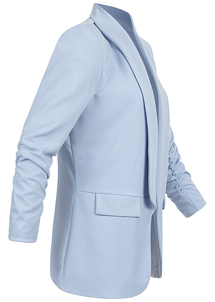 Cloud5ive Damen 7/8 Arm Long Blazer m. Schulterpolster offener Schnitt sky blau
