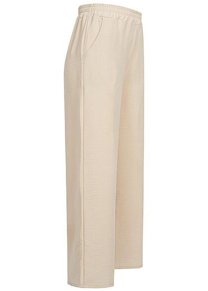 Styleboom Fashion Dames Chiffon Broek met een elastische tailleband lichtbeige