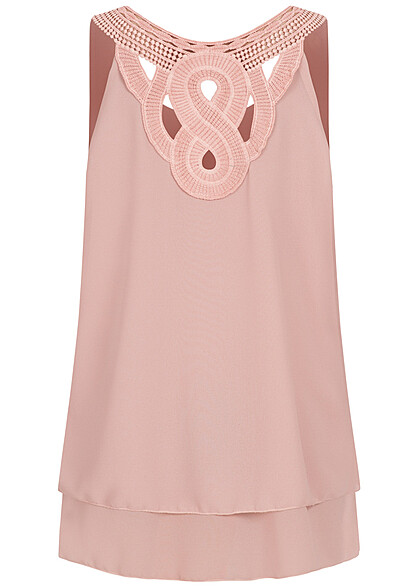 Styleboom Fashion Dames Chiffon Top met gehaakt inzetstuk op de rugzijde roze