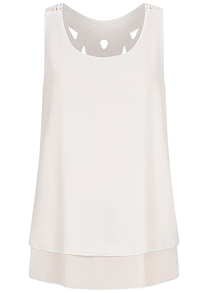 Styleboom Fashion Dames Chiffon Top met gehaakt inzetstuk op de rugzijde wit