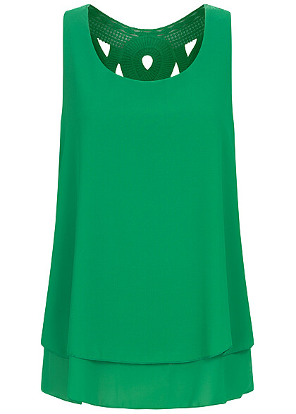 Styleboom Fashion Dames Chiffon Top met gehaakt inzetstuk op de rugzijde groen