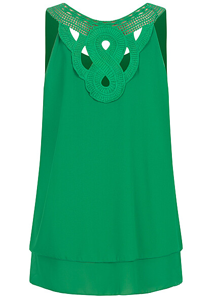 Styleboom Fashion Dames Chiffon Top met gehaakt inzetstuk op de rugzijde groen