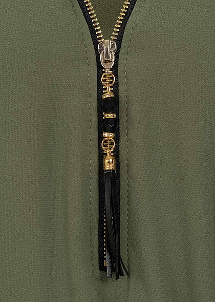 Styleboom Fashion Dames Jurk met omgeslagen mouwen rits en bindceintuur olijfgroen