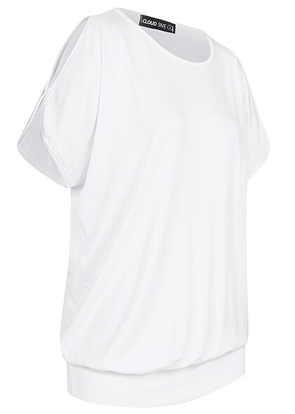 Styleboom Fashion Dames Viscose T-Shirt met uitsnijdingen aan de zijkanten van de mouwen wit