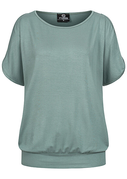 Styleboom Fashion Dames Viscose T-Shirt met uitsnijdingen aan de zijkanten van de mouwen groen - Art.-Nr.: 22056655