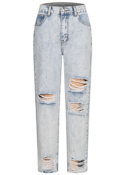 Cloud5ive Dames High-Waist Jeans Broek met 5 zakken destroyed look lichtblauw