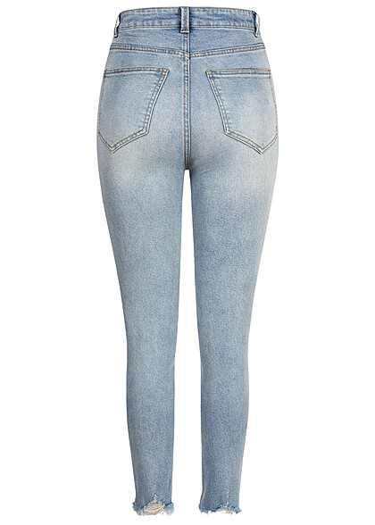Cloud5ive Dames High-Waist Jeans Broek met 5 zakken destroyed look blauw