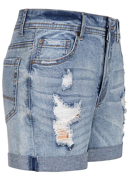 Cloud5ive Dames Jeans Korte broek met 5 zakken destroyed look lichtblauw