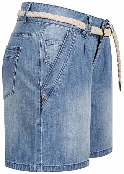 Cloud5ive Dames Jeans Korte broek met 5 zakken en riem blauw