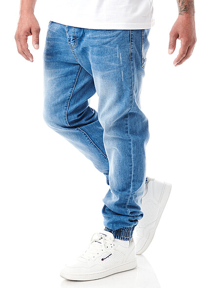 Seventyseven Lifestyle Heren Jeans Broek met 5 zakken gewassen look blauw