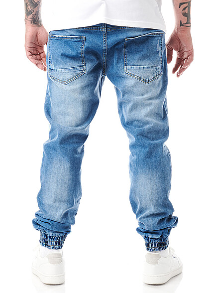 Seventyseven Lifestyle Heren Jeans Broek met 5 zakken gewassen look blauw