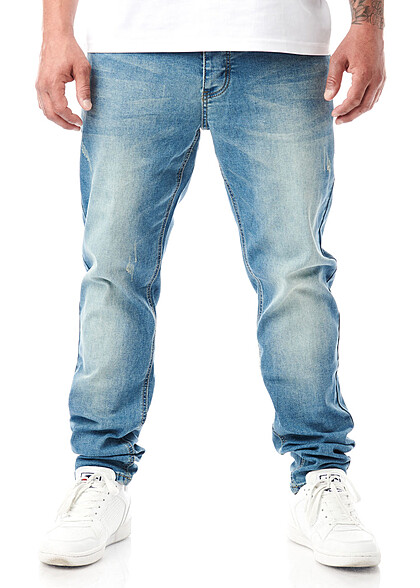 Seventyseven Lifestyle Heren Jeans Broek met 5 zakken gewassen look donkerblauw - Art.-Nr.: 22057293