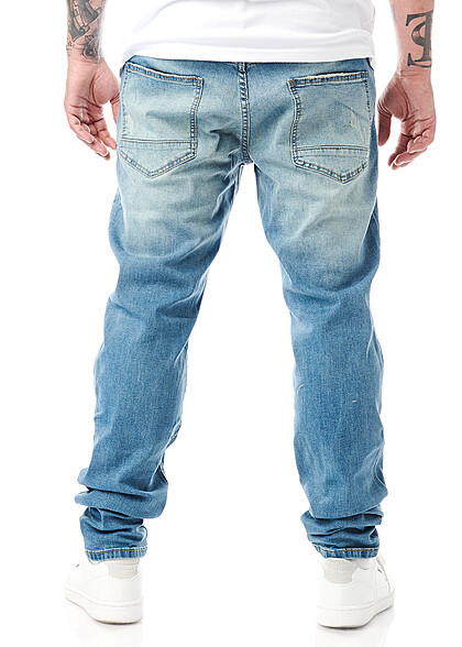 Seventyseven Lifestyle Heren Jeans Broek met 5 zakken gewassen look donkerblauw
