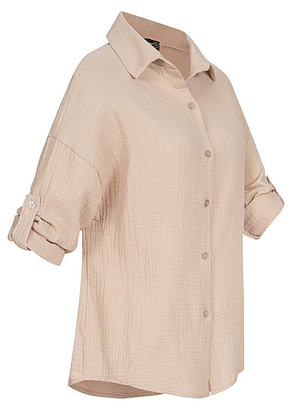Seventyseven x Anniju Dames Oversized Shirt met omgeslagen mouwen beige